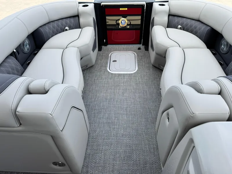 Slide: The Image of Luxurious interior of 2025 Barletta Lusso 23UC pontoon boat with plush seating. - 24