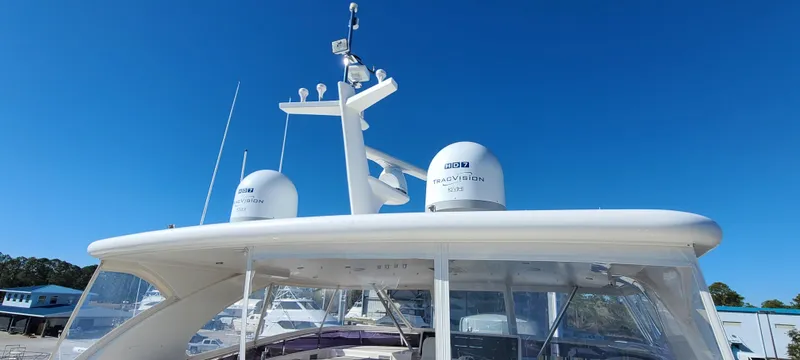 Slide: The Image of 2017 Horizon PC60 yacht with radar domes and antennas against a clear blue sky. - 23