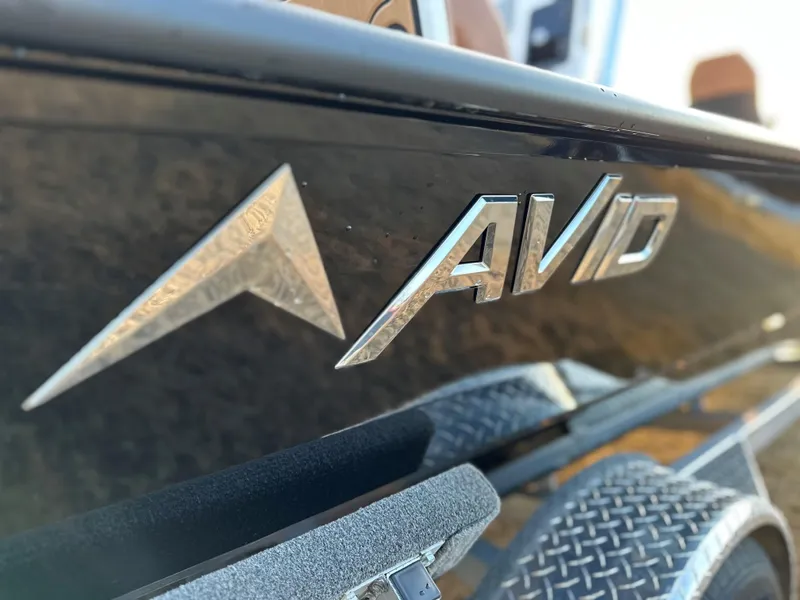 Slide: The Image of 2025 Avid Rogue 20 CC boat logo on sleek black exterior. - 12