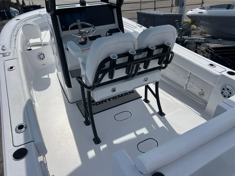 Slide: The Image of 2025 Sportsman Open 212 Center Console boat interior with seating and steering wheel. - 8