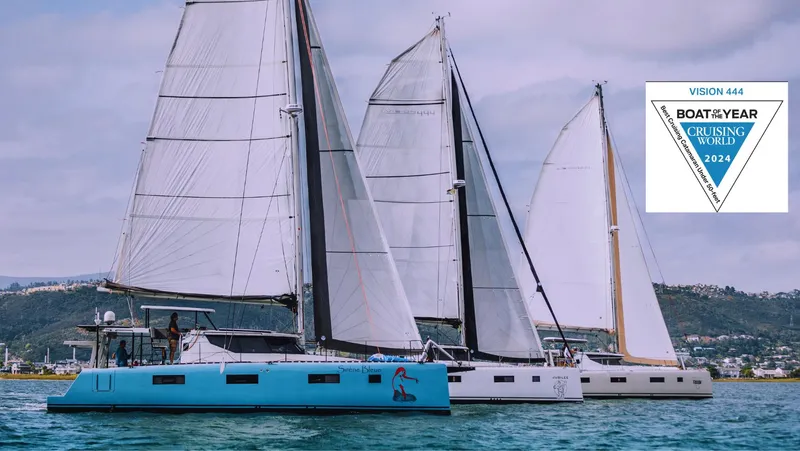 Slide: The Image of Sailboats on water with Vision 444 model, awarded Boat of the Year 2024. - 6