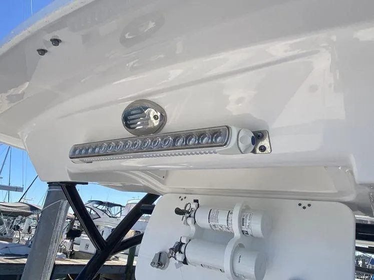 Slide: The Image of 2022 Sea Fox 328 Commander boat detail with mounted lights and equipment. - 40