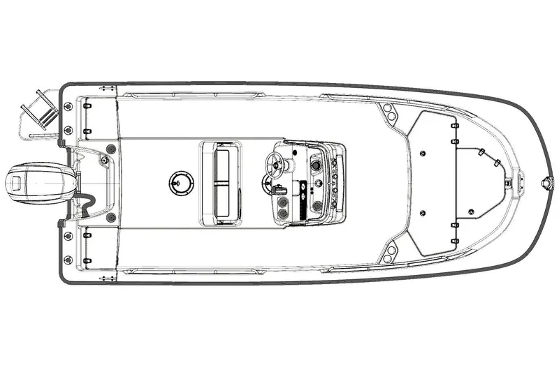 Slide: The Image of Top view schematic of 2024 Boston Whaler 190 Montauk boat layout. - 7