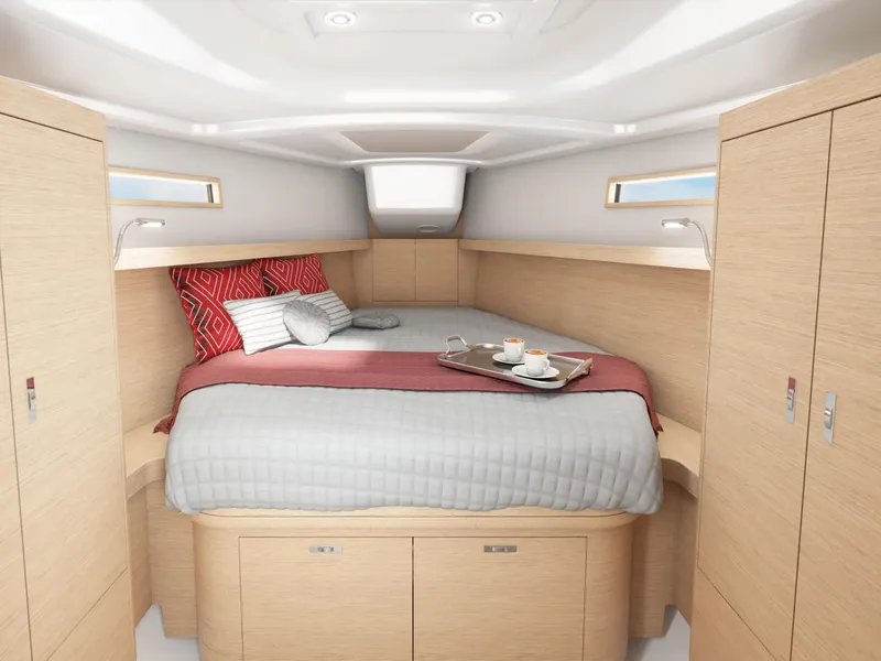 Slide: The Image of Luxurious interior of 2025 Dehler 38SQ yacht with cozy bed and modern design. - 12