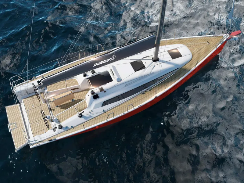 Slide: The Image of 2025 Dehler 38SQ sailboat on open water, showcasing sleek design and modern features. - 4