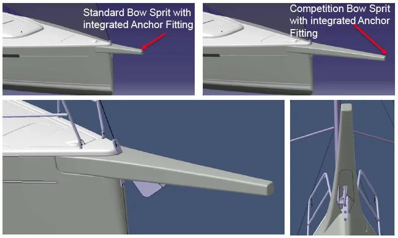 Slide: The Image of 2025 Dehler 38SQ bow sprit comparison: standard vs. competition with integrated anchor fitting. - 7