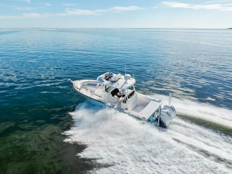 Slide: The Image of 2025 Valhalla Boatworks V-29 Hybrid cruising on open water, showcasing sleek design and performance. - 40