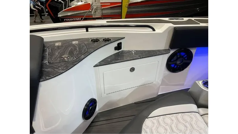 Slide: The Image of Interior of 2025 Fountain 43 SCX boat with sleek design and modern features. - 18