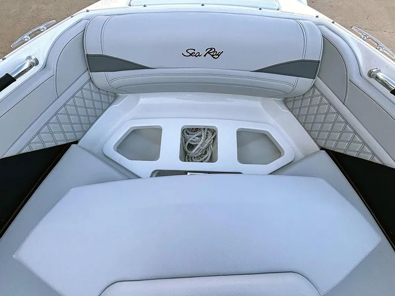 Slide: The Image of 2025 Sea Ray SLX 260 Outboard boat interior with elegant seating and storage. - 35