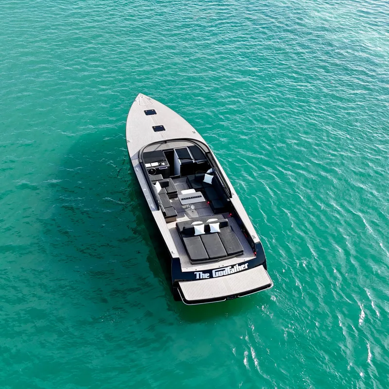 Slide: The Image of VanDutch 55 yacht from 2014 on turquoise water, aerial view. - 22
