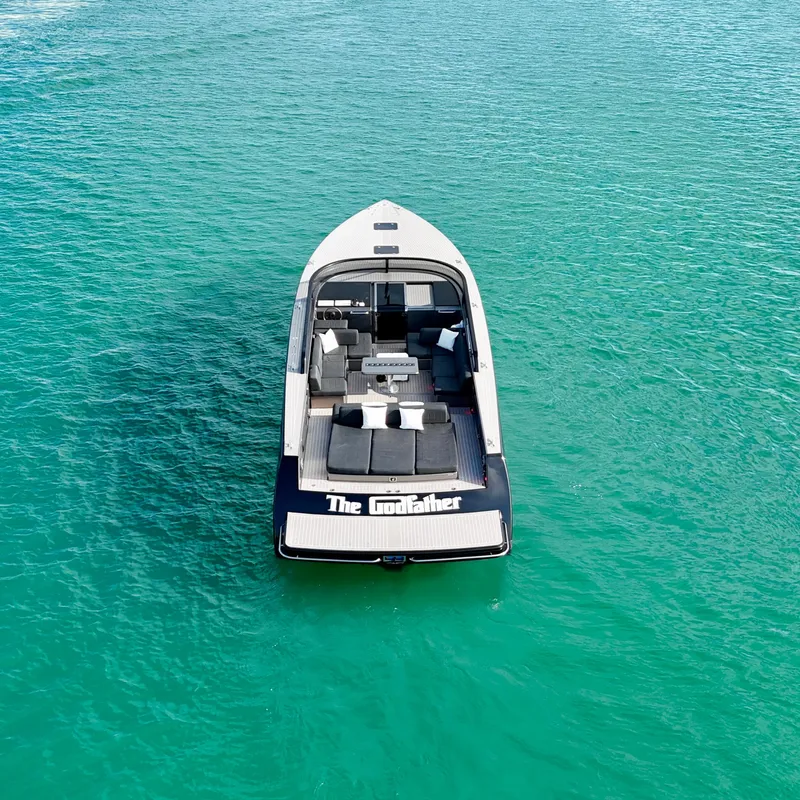Slide: The Image of VanDutch 55 yacht from 2014 on clear turquoise water, aerial view. - 31