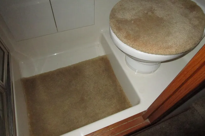 Slide: The Image of Bathroom interior of 1999 Bayliner 4788 Pilot House Motoryacht with carpeted toilet and floor. - 44