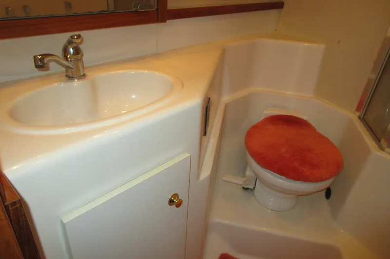 Slide: The Image of 1999 Bayliner 4788 Pilot House Motoryacht bathroom with sink and toilet. - 61