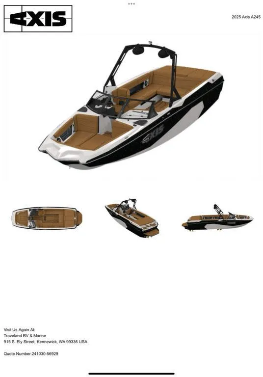 Slide: The Image of 2025 Axis A245 boat with sleek design, black and white exterior, and spacious interior. - 4