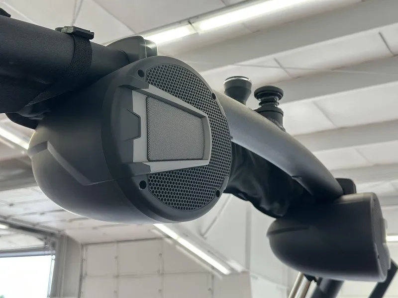 Slide: The Image of 2025 Axis A245 boat speaker system in a modern interior setting. - 8