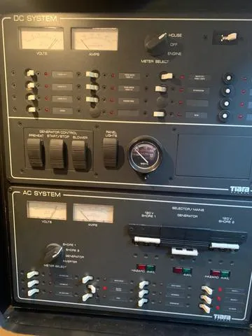 Slide: The Image of Electrical control panel on a 1999 Tiara Yachts 3500 Express. - 13