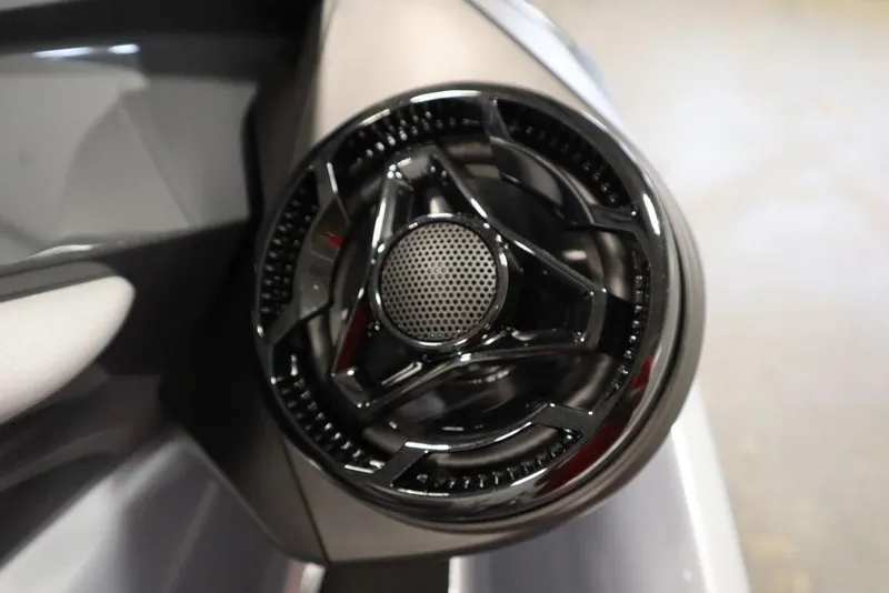 Slide: The Image of 2025 Sea-Doo RXT-X™ 325 speaker detail in Ice Metal and Manta Green. - 13