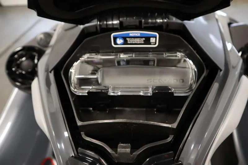 Slide: The Image of 2025 Sea-Doo RXT-X™ 325 storage compartment in Ice Metal and Manta Green. - 7