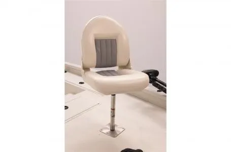 Slide: The Image of 2022 G3 Bay 22 GX boat seat, white and gray, mounted on pedestal. - 24