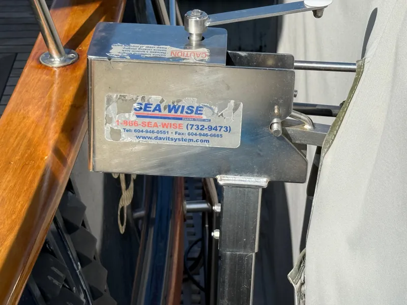 Slide: The Image of Sea Wise davit system on 1978 Fisher 38 Trawler, close-up view. - 18