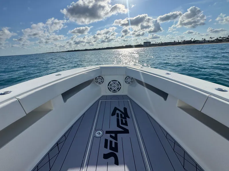 Slide: The Image of 2017 SeaVee 340Z boat on ocean, sunny day, clear sky, calm waters. - 23