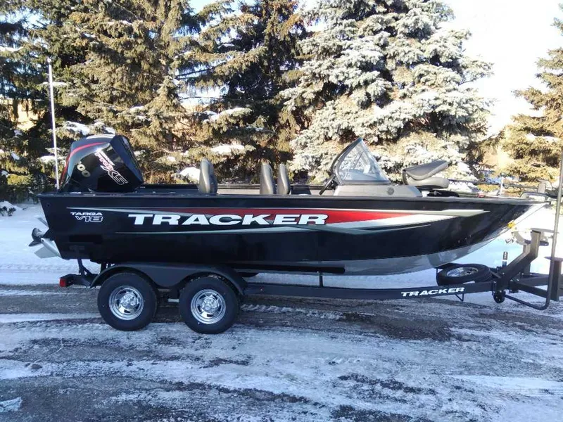 The Image of 2025 Tracker Targa V-18 WT boat on trailer, parked in snowy landscape. - 0