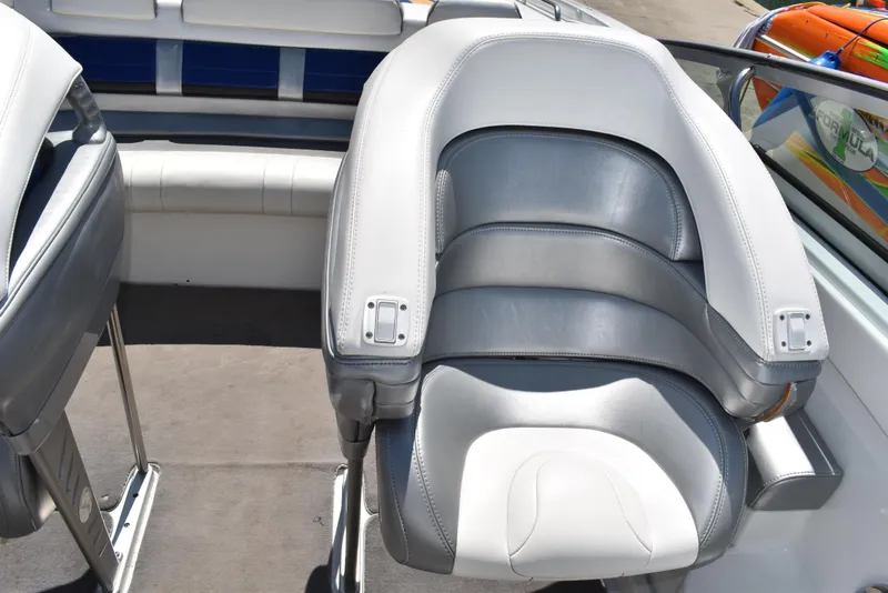 Slide: The Image of 2008 Formula 353 FASTech boat interior with gray and white seating. - 17