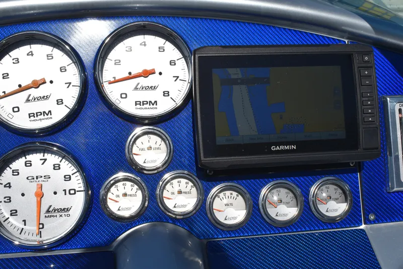 Slide: The Image of Dashboard of 2008 Formula 353 FASTech with gauges and Garmin GPS. - 24