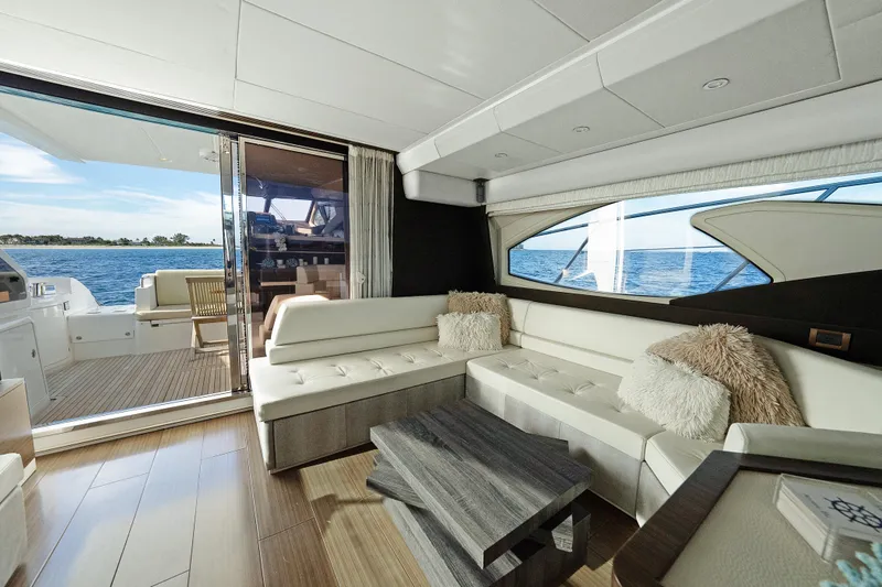 Slide: The Image of Luxurious interior of 2017 Azimut 60 Flybridge yacht with ocean view and modern furnishings. - 7