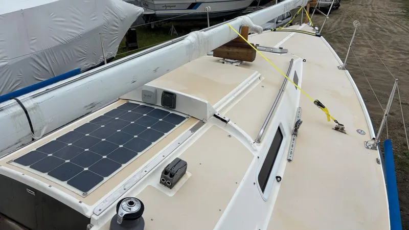 Slide: The Image of J/105 sailboat deck with solar panel, 2000 model by J Boats. - 24
