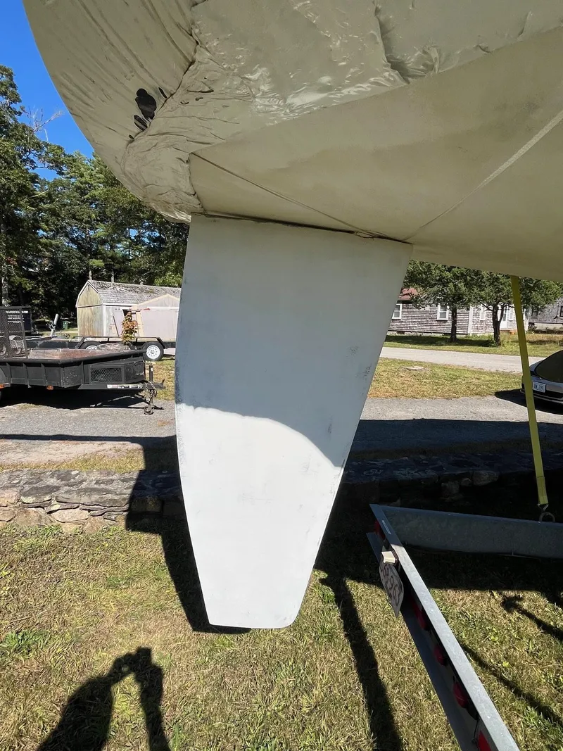 Slide: The Image of Close-up of a 2000 J Boats J/105 keel on a trailer. - 6