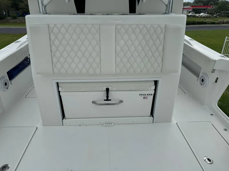 Slide: The Image of 2023 Front Runner 36 Center Console boat interior with storage compartment. - 12