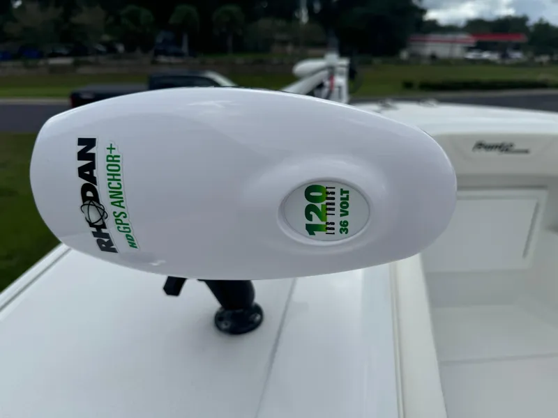 Slide: The Image of Rhodan GPS Anchor+ on 2023 Front Runner 36 Center Console boat, 120 lb thrust, 36 volt. - 18
