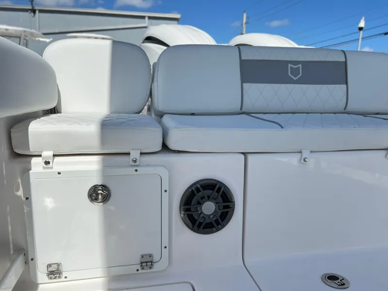 Slide: The Image of 2025 Sea Fox 268 Commander boat seating with storage and speaker. - 35