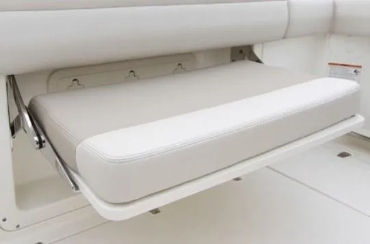 Slide: The Image of 2021 Boston Whaler 250 Outrage foldable seat, white upholstery, marine-grade design. - 20