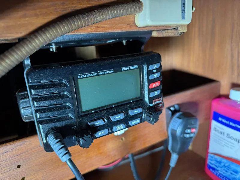 Slide: The Image of Standard Horizon Explorer radio on 1984 Canadian Sailcraft 36 sailboat interior. - 18