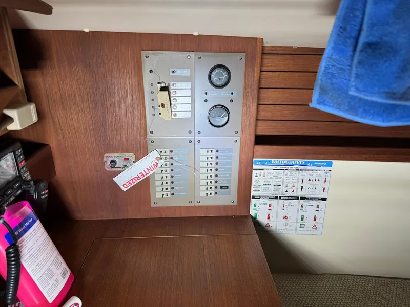 Slide: The Image of Electrical panel on a 1984 Canadian Sailcraft 36 sailboat interior. - 19