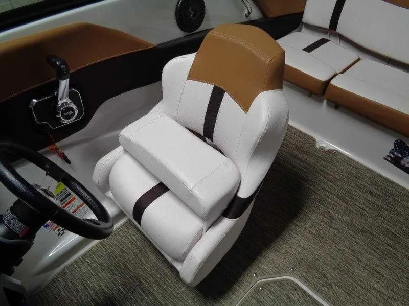 Slide: The Image of 2017 Four Winns Horizon 190 boat interior with tan and white seating. - 16
