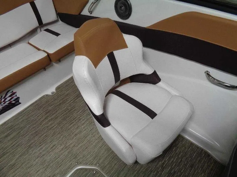 Slide: The Image of 2017 Four Winns Horizon 190 boat interior with brown and white seating. - 18