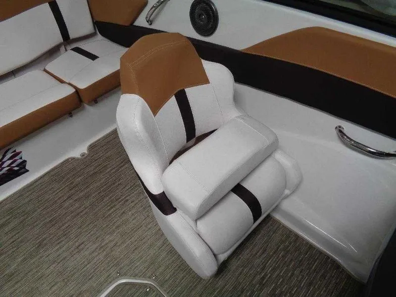 Slide: The Image of 2017 Four Winns Horizon 190 boat interior with tan and white seating. - 19