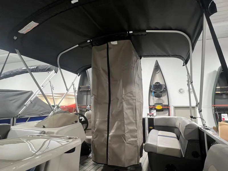 Slide: The Image of 2023 Princecraft Brio Electric 170 interior with canopy and seating arrangement. - 3