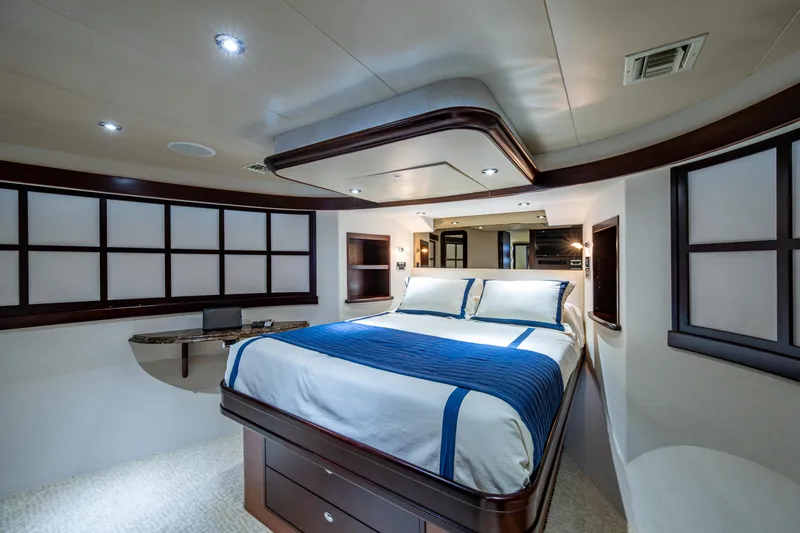 Slide: The Image of Luxurious bedroom interior of 2002 Westport 112 yacht with modern design and elegant furnishings. - 37
