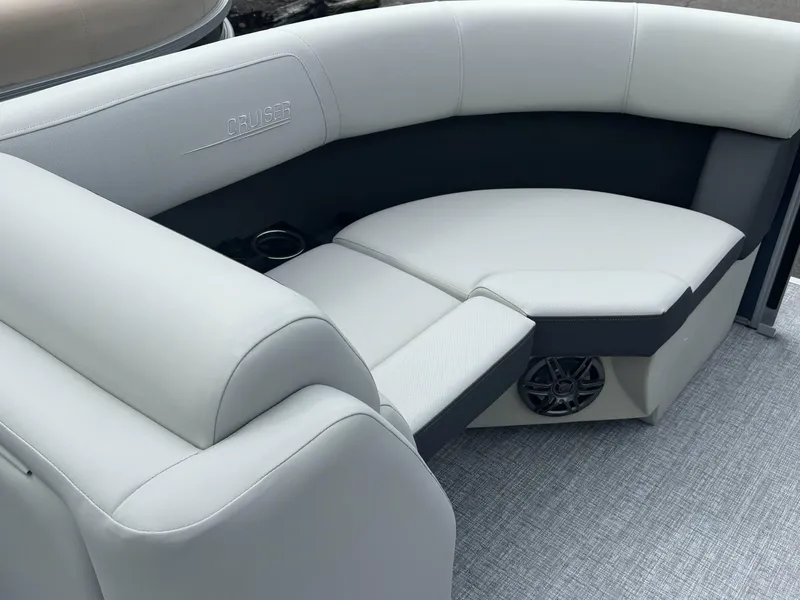 Slide: The Image of Luxurious seating on 2025 Harris Cruiser 210 SL pontoon boat, featuring sleek design and comfort. - 15