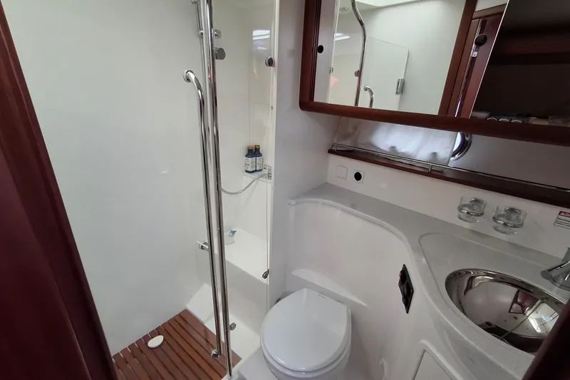 Slide: The Image of Luxurious bathroom in 2017 Nimbus 405 Flybridge yacht with shower and modern fixtures. - 15