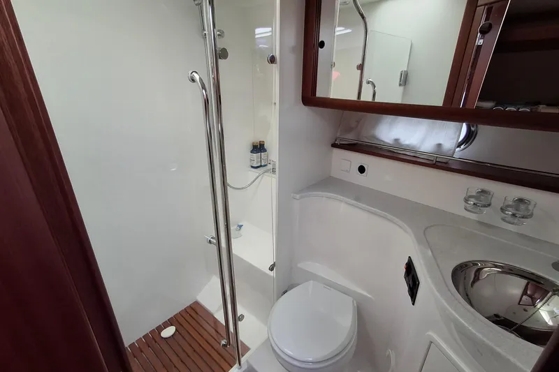 Slide: The Image of Luxurious bathroom in 2017 Nimbus 405 Flybridge yacht with shower and modern fixtures. - 16