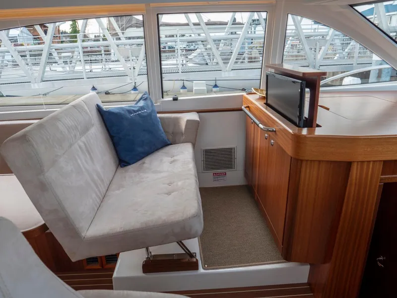 Slide: The Image of Interior of 2017 Nimbus 405 Flybridge yacht with seating and TV. - 39