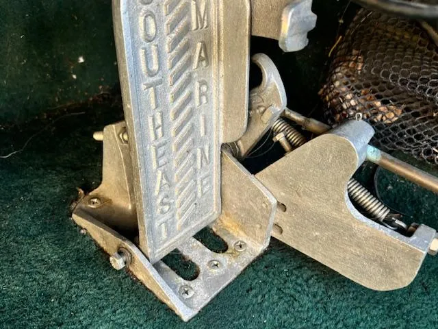 Slide: The Image of Close-up of a 1998 Ranger 518DVX boat pedal with "Southeast Marine" branding. - 11