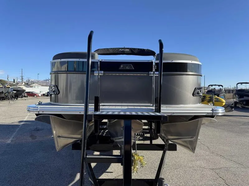 Slide: The Image of 2025 Avalon 2385 25 Catalina VRB pontoon boat on trailer, outdoor display. - 4