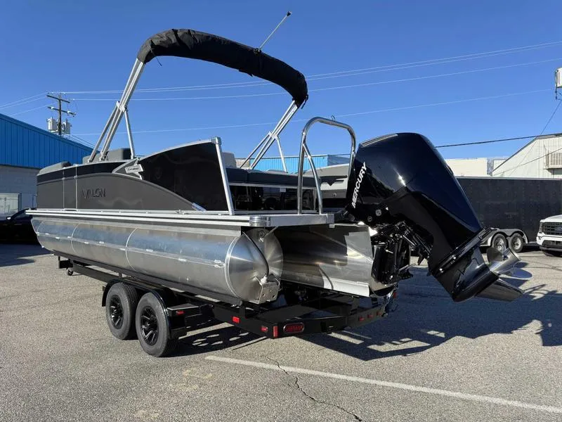 Slide: The Image of 2025 Avalon 2385 25 Catalina VRB pontoon boat on trailer, outdoor setting. - 6