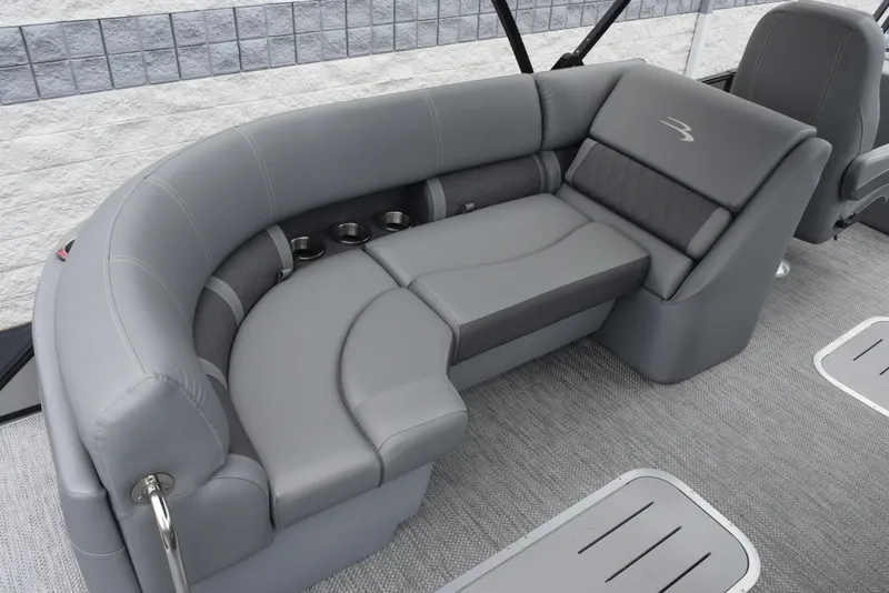Slide: The Image of Luxurious seating on 2023 Bennington 23 LTFB boat, featuring sleek gray upholstery. - 9